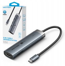 HUB USB Vention Vention 5in1 USB-C 100W PD 5Gbps 4K@60Hz silver