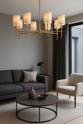 Lampa wisząca Velora  złoty patynowany żyrandol w stylu modern classic, elegancki żyrandol z mosiądzu 8-ramienny