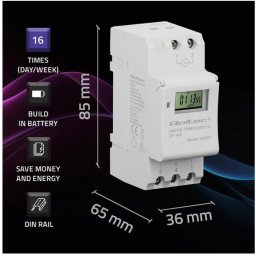 Qoltec qoltec Elektroniczny programator czasowy TIMER na szynę DIN z wbudowan bateri | harmonogram 7 dni | 16 programów
