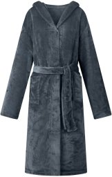 vidaXL Szlafrok z kapturem Granatowy Fleecowy