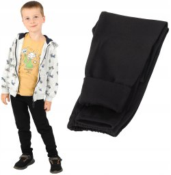 Ocieplane elastyczne Legginsy chłopięce Bawełniane Spodnie Czarne 140