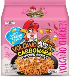 Paldo Danie Ramyun Volcano Carbonara, ogniście ostry 4 x 130g