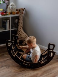 Bujak Montessori czarny M + zjeżdżalnia ze ścianką + poduszka granatowa