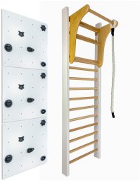 Drabinka gimnastyczna LEON 230x80 biała + drążek + ścianka wspinaczkowa