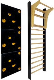 Drabinka gimnastyczna LEON 250x80 czarna + drążek + ścianka wspinaczkowa