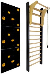 Drabinka gimnastyczna LEON 220x80 czarna + drążek + ścianka wspinaczkowa