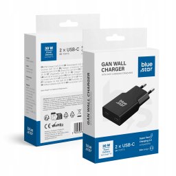 Ładowarka Blue Star Ładowarka sieciowa do telefonu Slim GaN 2x Typ C QC4.0 PD 3A 30W TFK-SC-30WCC czarna