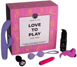 Masażer Dream Toys Pleasure Box Love to Play Zestaw duo love balls kulki gejszy + finger vibrator wibrator na palec + anal plug korek analny + rabbit vibrator wibrator + lubrykant + mini vibrator wibrator + velvet pouch worek