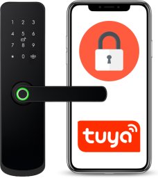 ZAMEK ELEKTRONICZNY KLAMKA DO DRZWI CZARNA NA KOD SZYFR ODCISK PALCA TUYA