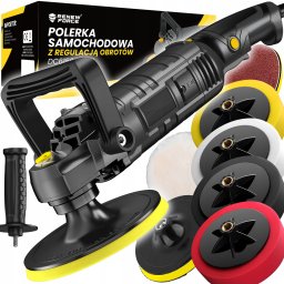 POLERKA SAMOCHODOWA ROTACYJNA 2600W REGULACJA OBROTÓW + ZESTAW GĄBEK + FILC