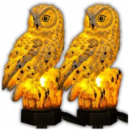 2x LAMPA SOLARNA LED OZDOBNA SOWA ŚWIECĄCA OGRODOWA Z CZUJNIKIEM ZMIERZCHU