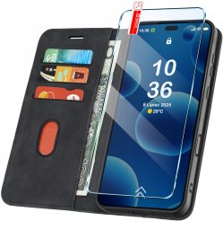 ETUI Z KLAPKĄ do Honor 400 Lite Zamykane Magnetyczne Skórzane czarne +Szkło