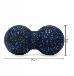 Podwójna piłka do masażu 12 cm czarno - niebieska one size