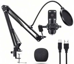 Mikrofon studyjny usb pojemnościowy zestaw statyw pop filtr kardioidalny