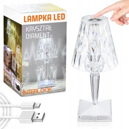 Lampka biurkowa Interlook 5564 KRYSZTAŁOWA LAMPKA NOCNA STOŁOWA DIAMENTOWA DOTYKOWA LED USB