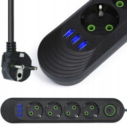 Listwa zasilająca Interlook Listwa zasilająca LH-F04U-BLACK 7 gniazd 3 m czarny