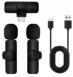 2x Mikrofon Bezprzewodowy Krawatowy USB-C Klips Android Streaming Live Vlog