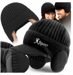 CZAPKA ZIMOWA Z DASZKIEM I NAUSZNIKAMI KANZA