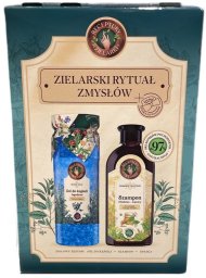 RECEPTURY ZIELARKI_SET Domowe Tradycje szampon Miodowo-Lipowy do każdego rodzaju włosów 350ml + sól do kąpieli Jagoda 700g + opaska do włosów z kokardą 1szt