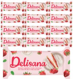Delisana Ciastka z galaretką truskawkową w białej czekoladzie 135g x 12 sztuk