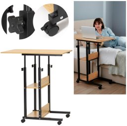 Biurko Springos Stolik na kółkach regulowane 76-86 cm biurko mobilny pod laptopa jasnobrązowy UNIWERSALNY