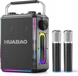 HUABAO Głośnik Bluetooth do karaoke z 2 bezprzewodowymi mikrofonami