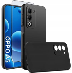 krainaGSM Etui Czarny Matowy Silikon Slim do Oppo A5 4G | A5 5G + SZKŁO 9H