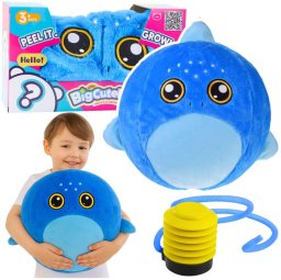 LeanToys Piłka Do Skakania Rosnąca Pluszowa Rekin Niebieski Pompka 50 cm