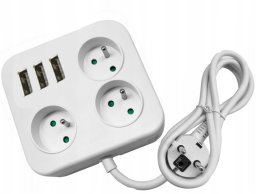 PRZEDŁUŻACZ LISTWA ZASILAJĄCA Z UZIEMIENIEM + 3 GNIAZDA USB KABEL ZASILAJĄCY 2M