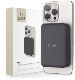 Powerbank Tech-Protect Powerbank LifeMag PB11 z MagSafe 10000mAh 15W port USB-C - black + kabel USB-C