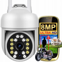 Zewnętrzna Kamera Obrotowa 8MPx IP Wi-Fi ULTRA HD Funkcje AI Mikrofon BIAŁA