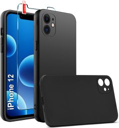 krainaGSM Etui Czarne Matowe Silikon Slim do iPhone 12 + SZKŁO 9H