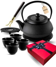 Atusa Zaparzacz żeliwny dzbanek czarny 900ml z filtrem i filiżankami (PC1212Black)