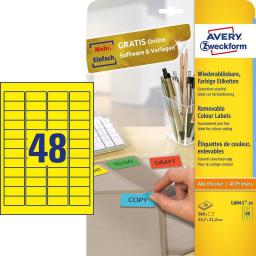  Avery Zweckform Usuwalne etykiety kolorowe 45.7 x 21.2 mm, żółty (L6041-20)