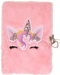 UNICORN GEMS, Diary w/lock, PLUSH cover, w/topcard