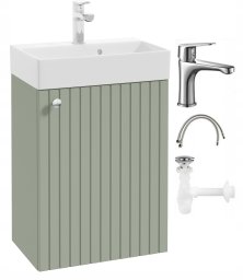 UAB KAME Szafka łazienkowa z umywalką eukaliptusowy baterią chrom i uchwytem chrom 50x70cm Kiara