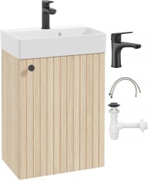 UAB KAME Szafka łazienkowa z umywalką Dąb Vicenza z czarną baterią i czarnym uchwytem 50x70cm Kiara