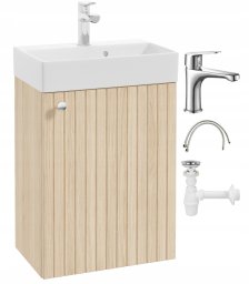 Szafka łazienkowa z umywalką Dąb Vicenza baterią chrom i uchwytem chrom 50x70cm Kiara