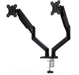 Triadyn Nowy Uchwyt Biurkowy DuoFlexMount na Dwa Monitory Telewizory 13-32" Ergonomiczny Regulowany Obrotowy TRD-BLK-2AL-13"-32"
