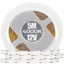 Taśma LED GTV Taśma LED COB 12V, 480LED/m, 8mm, 10W/m, bez żelu, neutralny biały /5m./