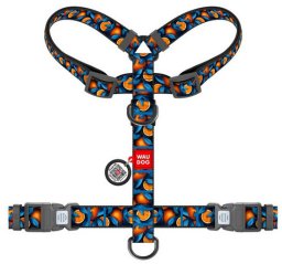 Collar WauDog Nylon Szelki nylonowe anatomiczne w kształcie litery H, z QR-paszportem, plastikowy fastex, wzór POMARAŃCZE, rozmiar M 20mm