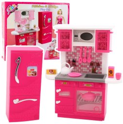 Zestaw Kuchnia Dla Lalek Lodówka Piekarnik Akcesoria Różowe