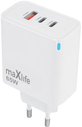Maxlife ładowarka sieciowa GaN PD QC MXTC-09-65ACC 2x USB-C 1x USB 65W biała