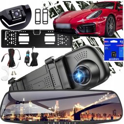 Wideorejestrator samochodowy kamera cofania w ramce full hd 4led karta 32gb
