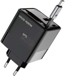 Ładowarka Mobile Origin 65W GaN Display Charger PW2 - USB-C Self-Retracting Cable + USB-C + USB-A
