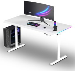Biurko Ultradesk Biurko dla gracza QUEST, 140x70cm, 72-120cm, biały-biały