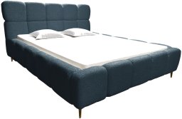 Błękitne łóżko tapicerowane Lux 200x200 z pojemnikiem na pościel bukla