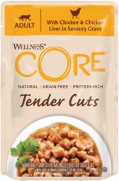 Brit Core Tender Cuts karma mokra dla dorosłych kotów kurczak i wątróbka w sosie 85g saszetka 8szt/DISPLAY