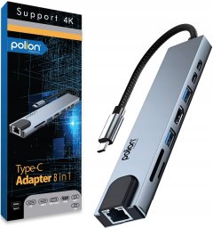 HUB USB-C 2*USB-A + 2*USB-C + RJ45 + HDMI + SD/TF