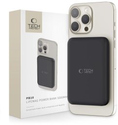 Powerbank magnetyczny 5000mAh LifeMag PB10 MagSafe 15W USB-C z kablem USB-C - czarny Tech-Protect